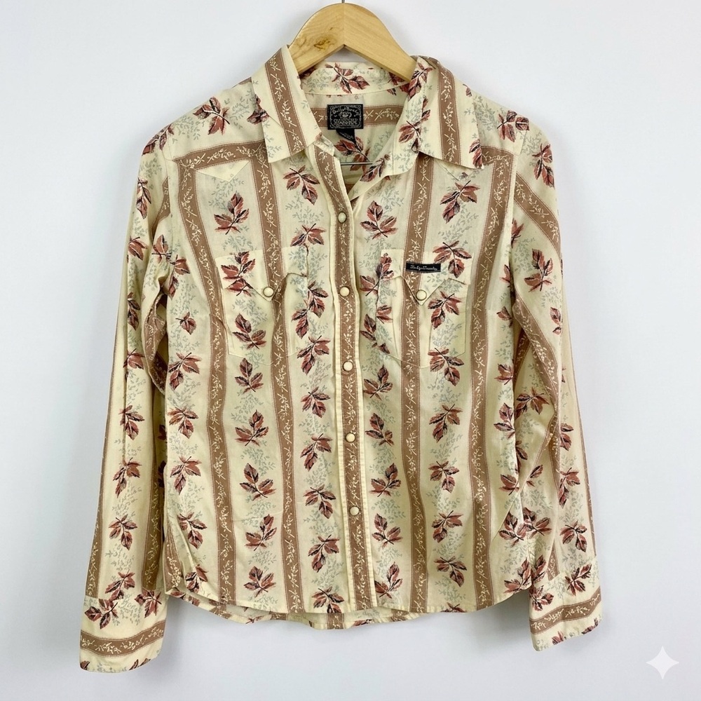 VTG Lucky Brand Western Pearl Snap Shirt Floral Stripe‎ Cottagecore Medium